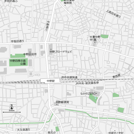 東京 中野・新井薬師 ベクター地図データ(eps) 日本語