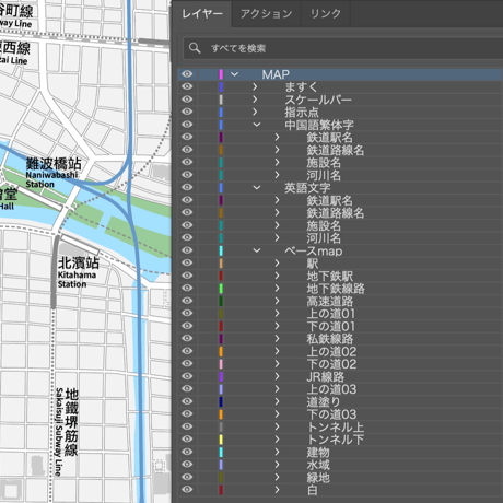 大阪梅田・大阪城 ベクター地図データ(eps)  中国語(繁体字) / 英語 並記版