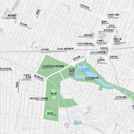 東京 三鷹・吉祥寺 ベクター地図データ(eps) 中国語(繁体字) / 英語 並記版