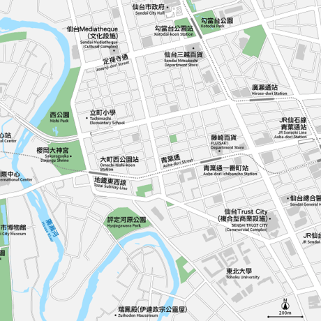 宮城 仙台 ベクター地図データ(eps) 繁体語/英語 並記版 | 地図素材をダウンロードにて...
