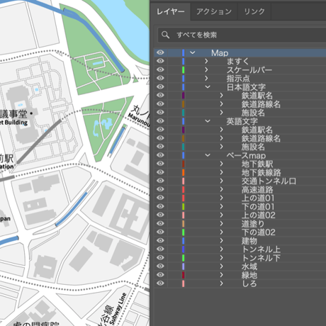 東京 赤坂・永田町・霞ヶ関 ベクター地図データ(eps) 日本語/英語 並記版