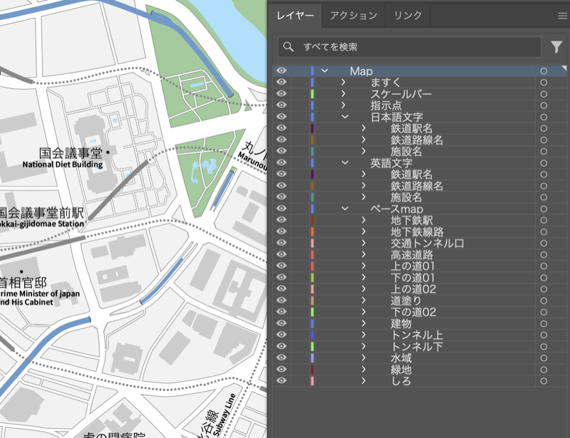 地図データ　35枚 東京 赤坂・永田町・霞ヶ関 ベクター地図データ(eps) 日本語/英語 並記
