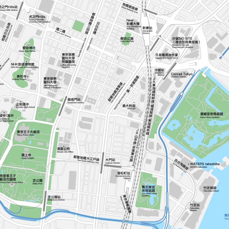 東京 新橋・浜松町 ベクター地図データ(eps) 中国語繁体字 / 英語 並記版