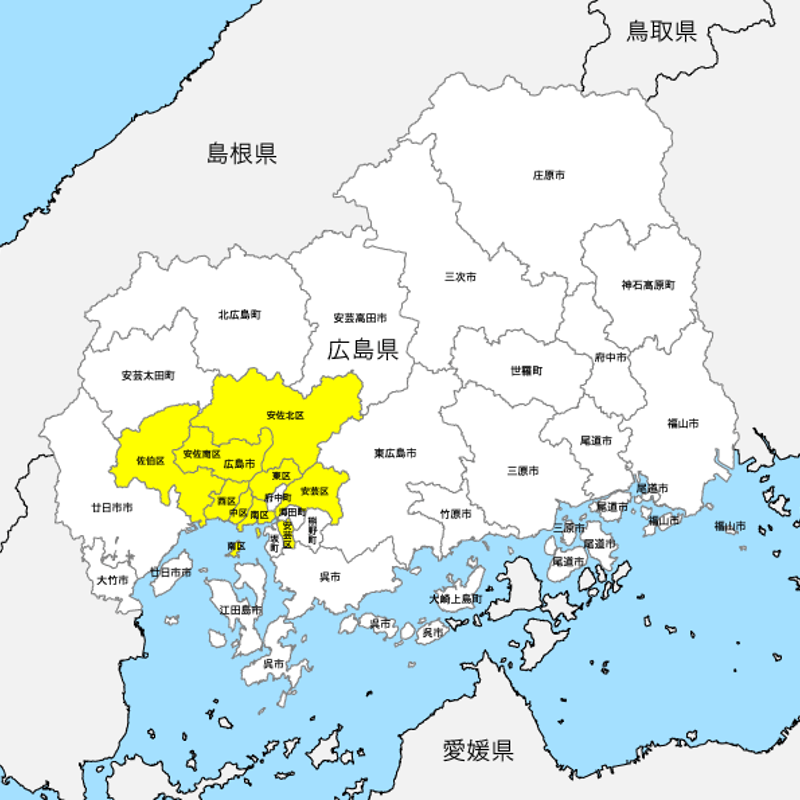 広島県 市区町村別 白地図 PDFデータ | 地図素材をダウンロードにて