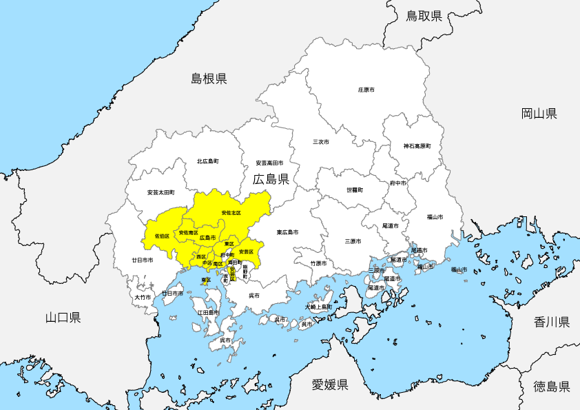 広島県 市区町村別 白地図 PDFデータ | 地図素材をダウンロードにて