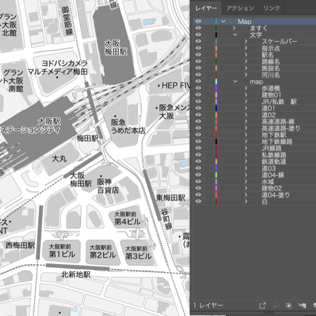 大阪 大阪駅周辺 ベクター地図データ(eps) 日本語