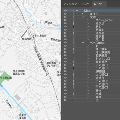 東京 恵比寿・代官山・中目黒 ベクター地図データ(eps) 日本語