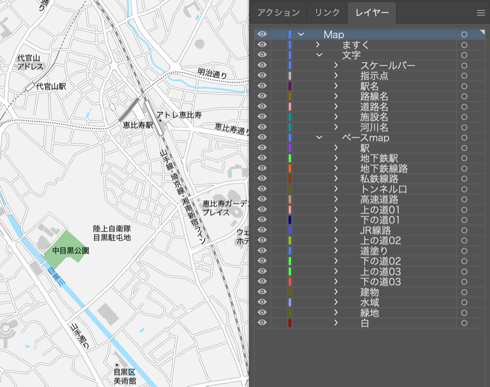 東京 恵比寿・代官山・中目黒 ベクター地図データ(eps) 日本語 | 地図