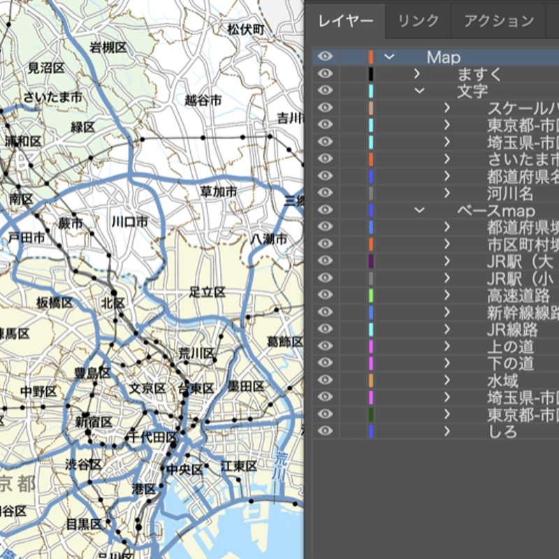 埼玉県（東京都含む） 道路地図 ベクター素材（eps）日本語 | 地図素材