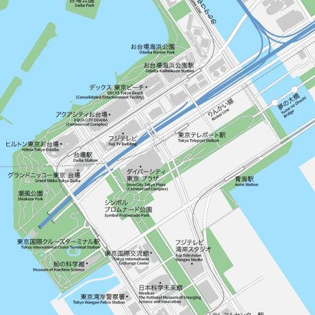 東京 お台場 ベクター地図データ(eps) 日本語/英語 並記版