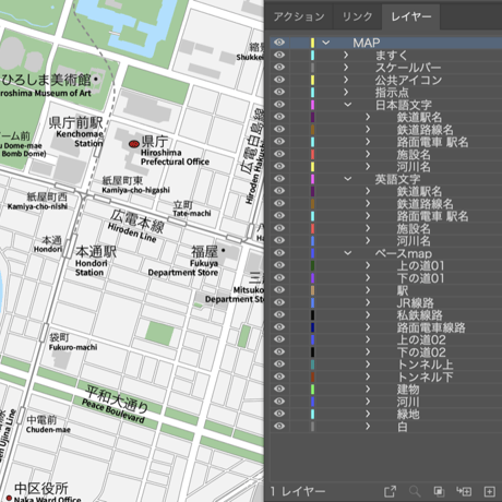 広島 広島中心部 ベクター地図データ(eps) 日本語/英語 並記版