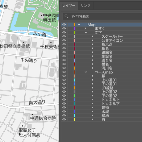 秋田 秋田駅周辺 ベクター地図データ(eps) 日本語