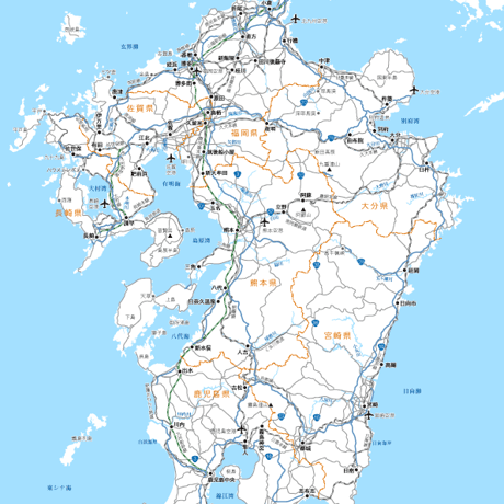 九州全域（島嶼部以外） 道路地図 ベクター素材（eps）日本語