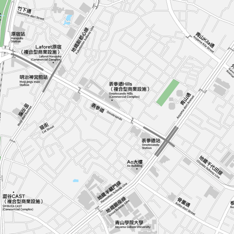東京 原宿・表参道・青山 ベクター地図データ(eps) 繁体語/英語 並記版