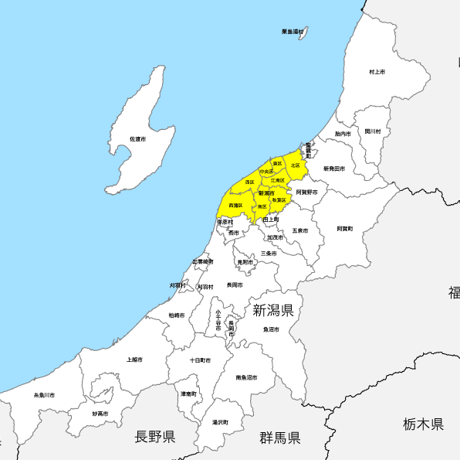 新潟県 市区町村別 白地図 PDFデータ