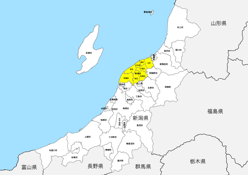 新潟県 市区町村別 白地図 PDFデータ | 地図素材をダウンロードにて