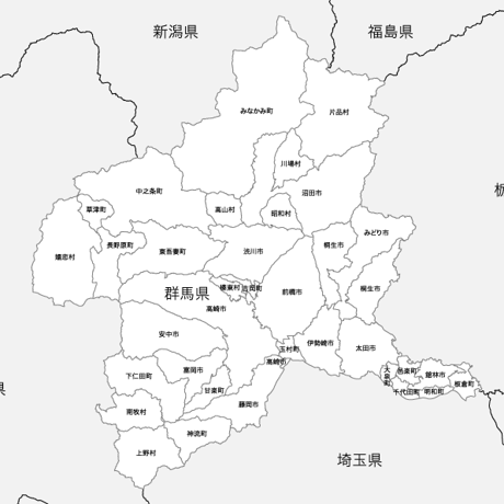 群馬県 市区町村別 白地図データ（eps）