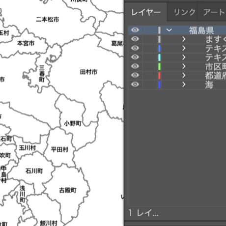 福島県 市区町村別 白地図データ（eps）