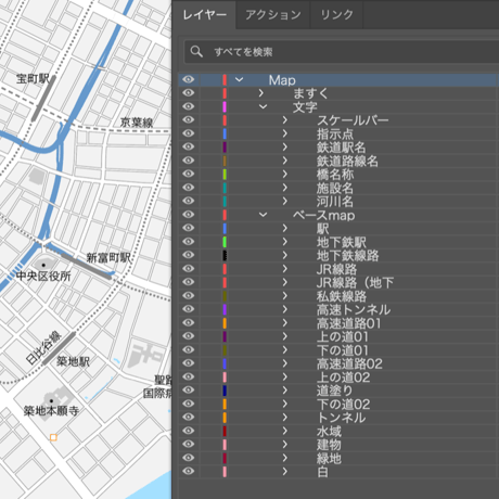 東京 東京駅・銀座・日本橋 ベクター地図データ(eps) 日本語