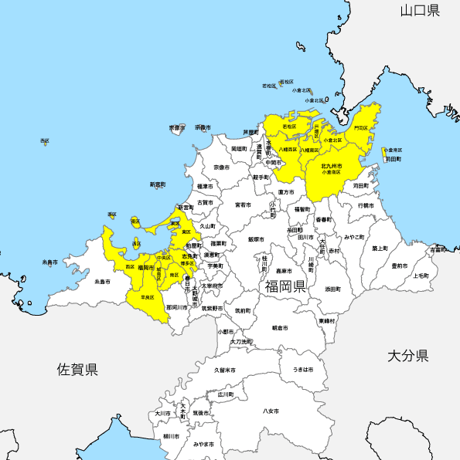福岡県 市区町村別 白地図 PDFデータ