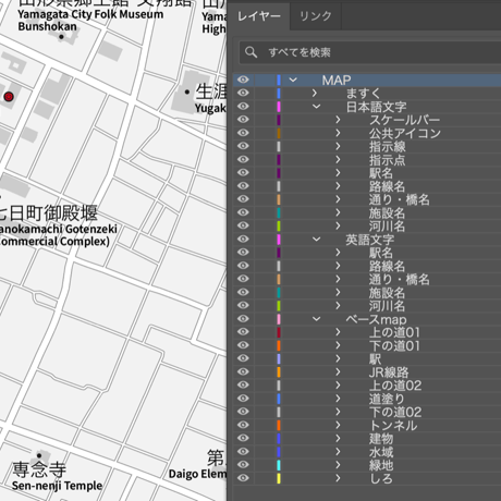 山形 山形駅周辺 ベクター地図データ(eps) 日本語/英語 並記版