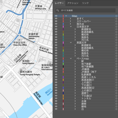 東京 東京駅・銀座・日本橋 ベクター地図データ(eps) 日本語/英語 並記版