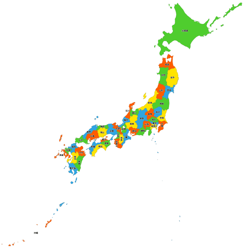 日本全図 都道府県別 形状マップ PDFデータ | 地図素材をダウンロードにて販売するお店｜今八商店