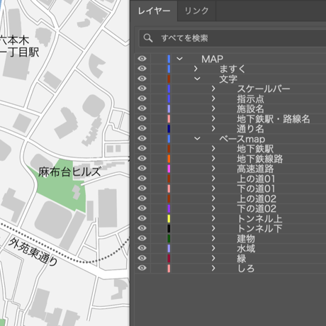 東京 六本木 ベクター地図データ(eps) 日本語