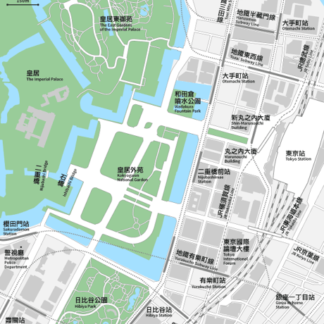 東京 丸の内・皇居 ベクター地図データ(eps)  中国語(繁体字) / 英語 並記版