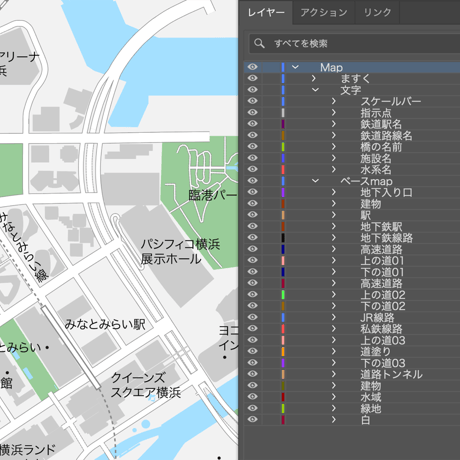神奈川 横浜みなとみらい ベクター地図データ(eps) 日本語