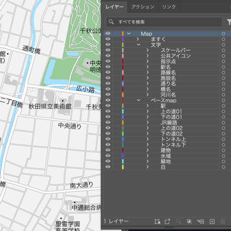 秋田 秋田駅周辺 ベクター地図データ(eps) 日本語