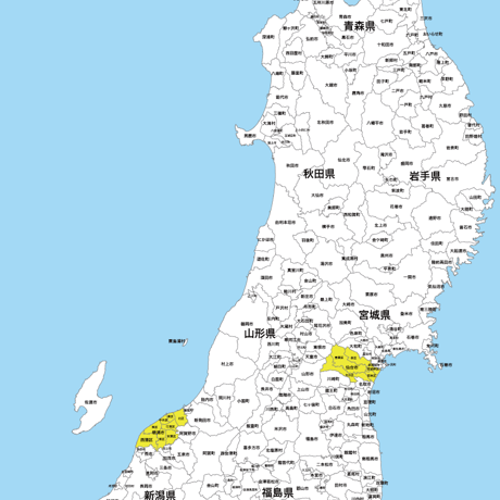東北＋新潟 市区町村別 白地図データ（eps）