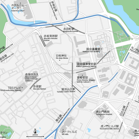 東京 赤坂・永田町・霞ヶ関 ベクター地図データ(eps) 日本語/英語 並記版