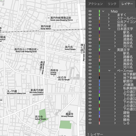 東京 阿佐ヶ谷・高円寺 ベクター地図データ(eps) 日本語/英語 並記版