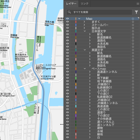 東京 品川 ベクター地図データ(eps) 日本語/英語 並記版