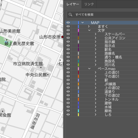 山形 山形駅周辺 ベクター地図データ(eps) 日本語