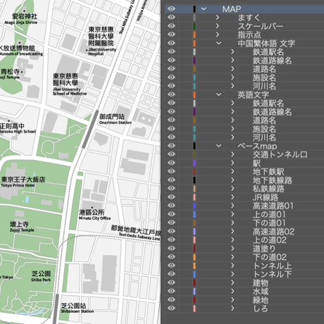 東京 新橋・浜松町 ベクター地図データ(eps) 中国語繁体字 / 英語 並記版