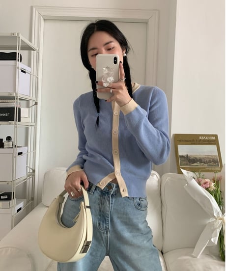 bi-color line cardigan/3color