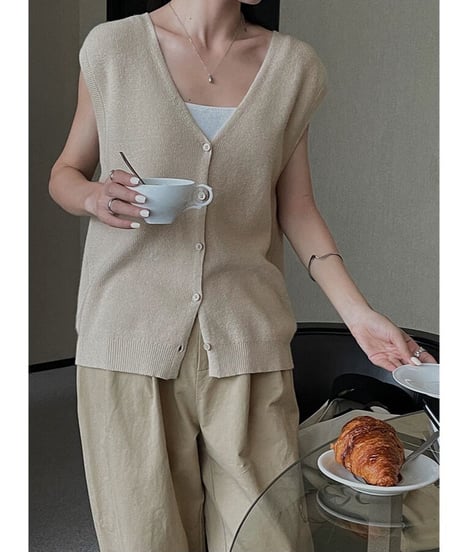 V neck button vest/2color