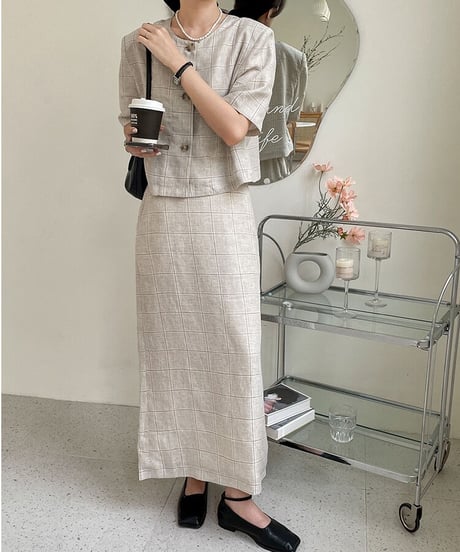 （linen 100%）linen check SET UP(下)/2color