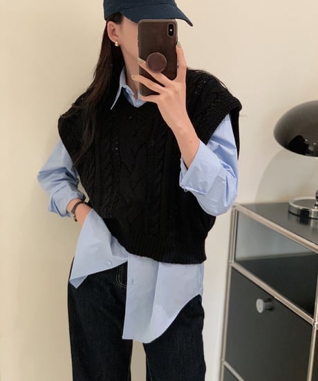 drop shoulder cable vest/5color