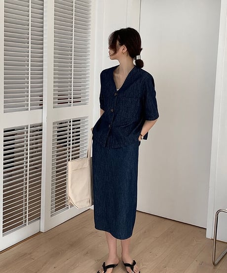 no collar denim jacket(half sleeve)/2color