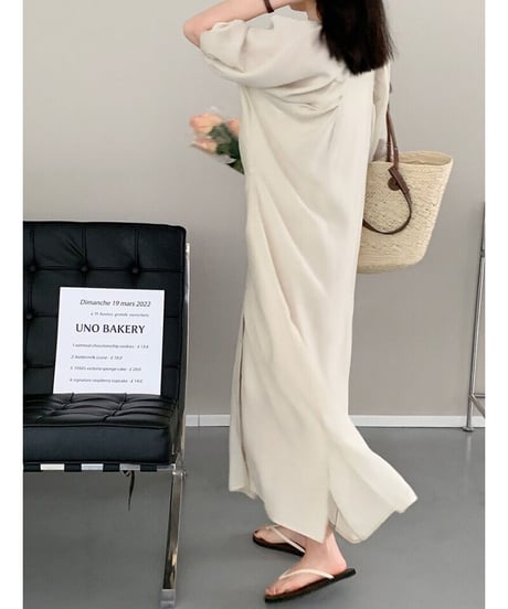 front button long dress(inner set)/3color