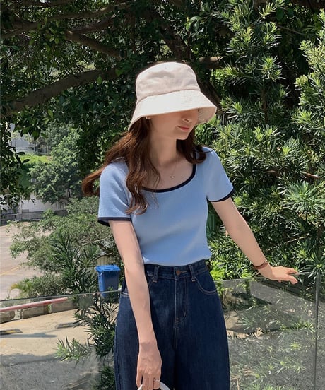 piping square neck tee/4color(ネコポス)