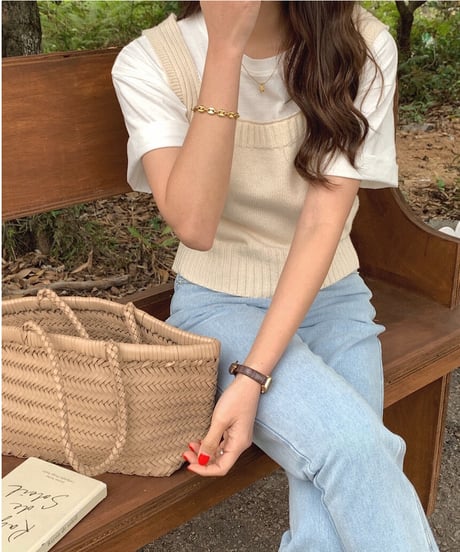 square neck knit bustier/4color