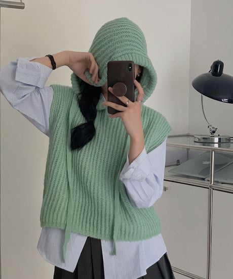 [OUTLET]hoodie knit vest/3color