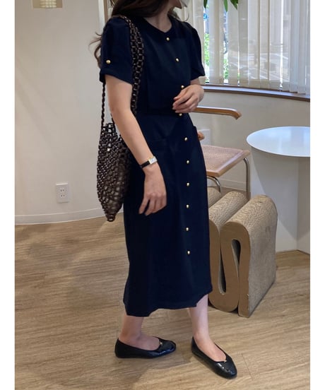 front button classic dress(half sleeve)/2color