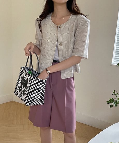 （linen 100%）linen check SET UP(上)/2color
