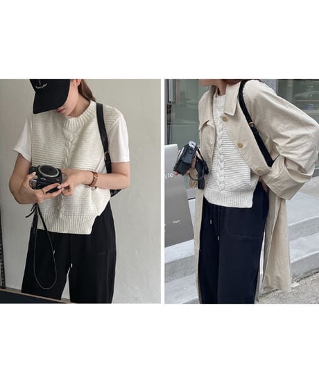 cable side open vest/3color