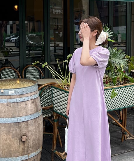 puff sleeve simple dress/3color